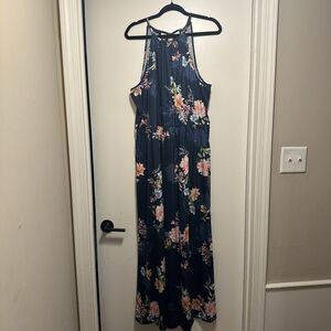 Women’s Navy Colorful Floral Halter Maxi Long Dress Size XXL